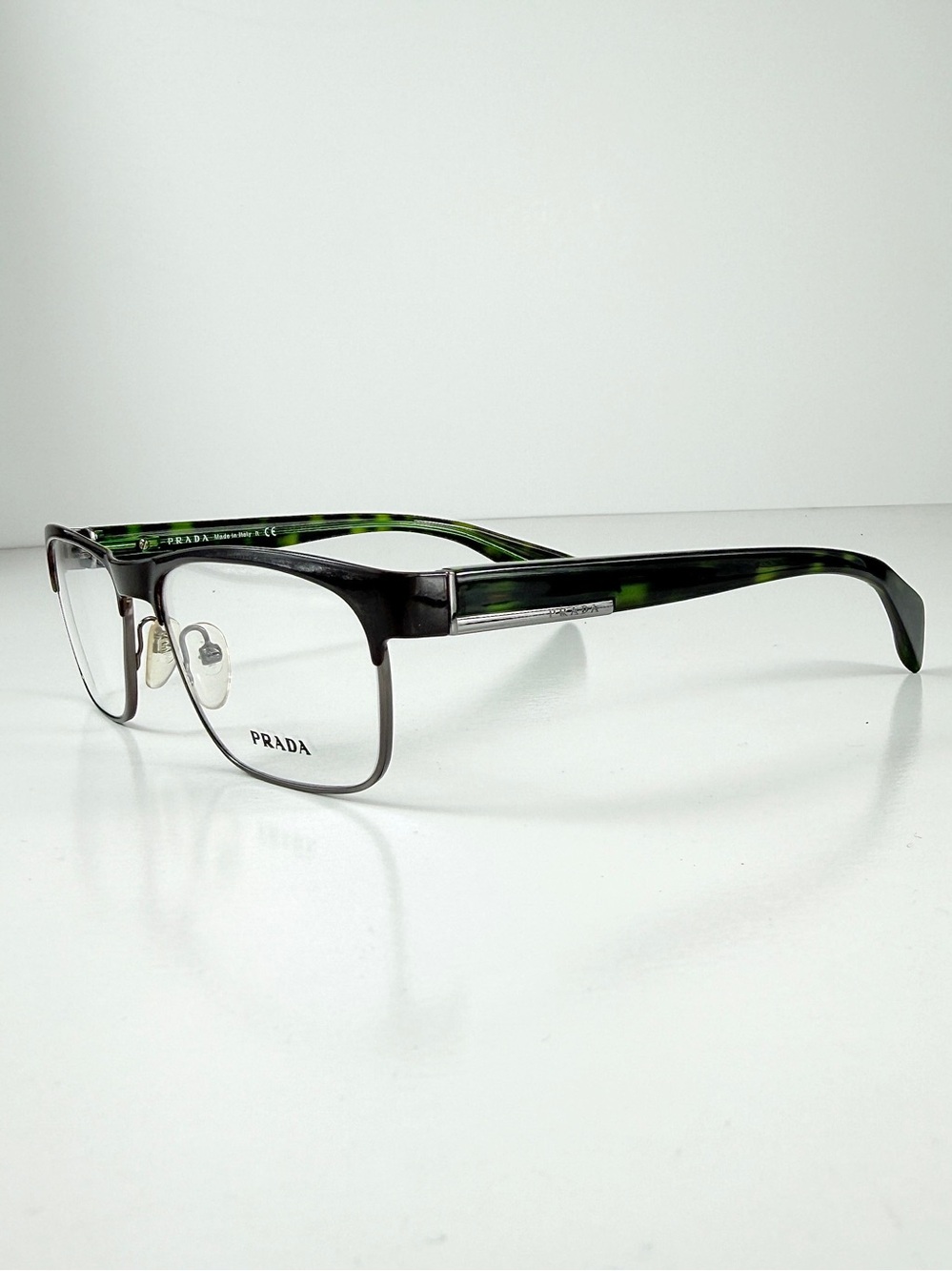 Prada Black Green Tortoiseshell Eyeglasses VPR 61P KAG-101 Rectangle Browline - Picture 9 of 15